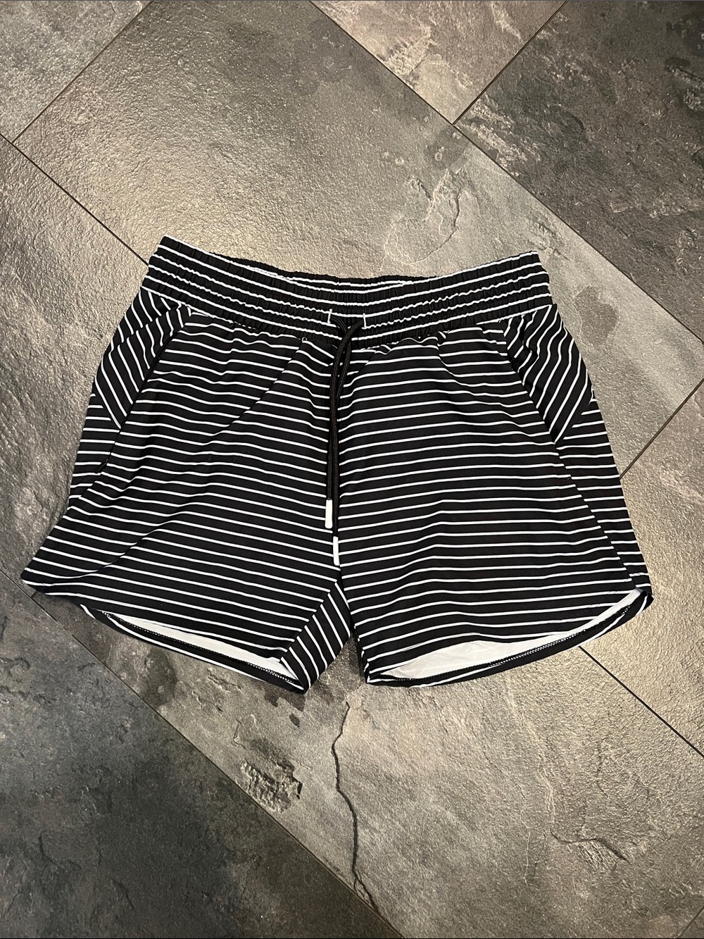 all in motion Black and White Striped Athletic Pull-On Shorts